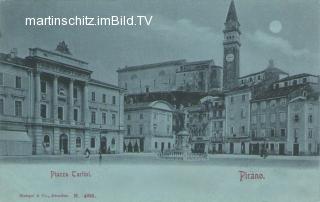 Piran, Piazza Tartini - Mondscheinkarte - Europa - alte historische Fotos Ansichten Bilder Aufnahmen Ansichtskarten 