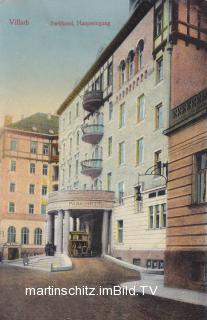 Villach, Haupteingang zum Parkhotel - Villach-Innere Stadt - alte historische Fotos Ansichten Bilder Aufnahmen Ansichtskarten 