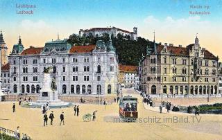 Ljubljana, Marienplatz und Burg - alte historische Fotos Ansichten Bilder Aufnahmen Ansichtskarten 