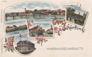 5 Bild Litho Karte - Schärding am Inn - Schärding Innere Stadt - alte historische Fotos Ansichten Bilder Aufnahmen Ansichtskarten 