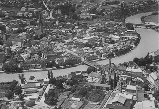 Luftbild Villacher Innenstadt - Oesterreich - alte historische Fotos Ansichten Bilder Aufnahmen Ansichtskarten 