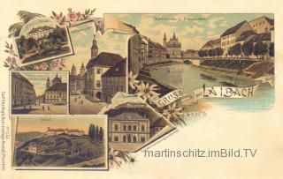 6 Bild Litho Karte - Laibach - Zentralslowenien (Osrednjeslovenska) - alte historische Fotos Ansichten Bilder Aufnahmen Ansichtskarten 