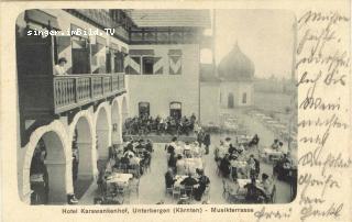 Unterbergen Hotel Karawankenhof Musikterrasse - Europa - alte historische Fotos Ansichten Bilder Aufnahmen Ansichtskarten 