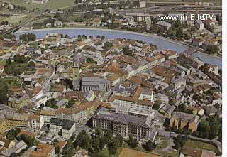 Luftbild Villach Innenstadt - Europa - alte historische Fotos Ansichten Bilder Aufnahmen Ansichtskarten 